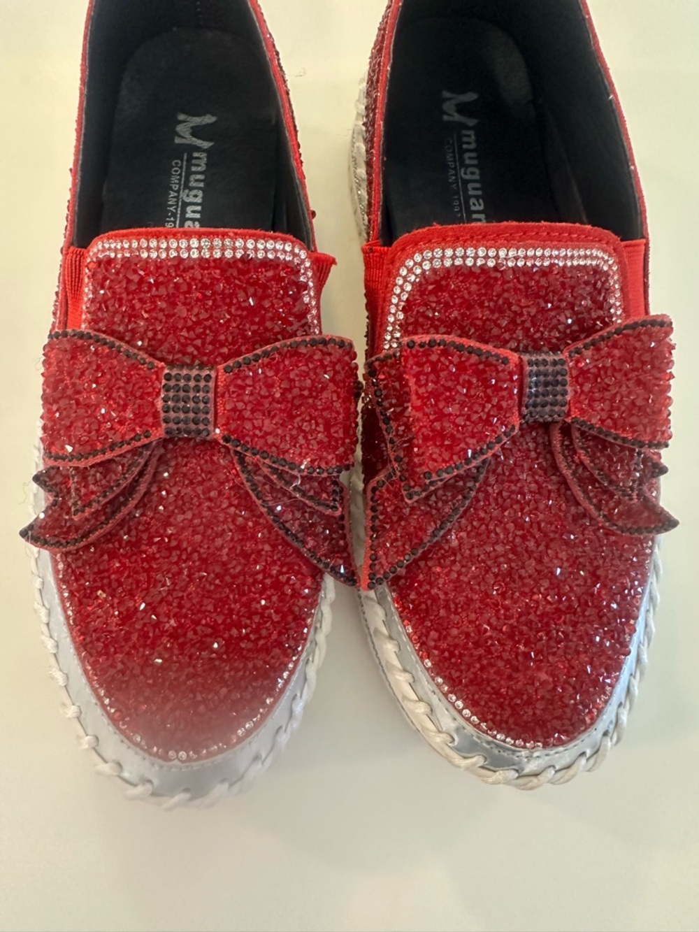 Muguan Red Crystal Embellished Platform Slip-On Sneakers SZ 8.5 or 250 or 39/40 - Picture 4 of 12